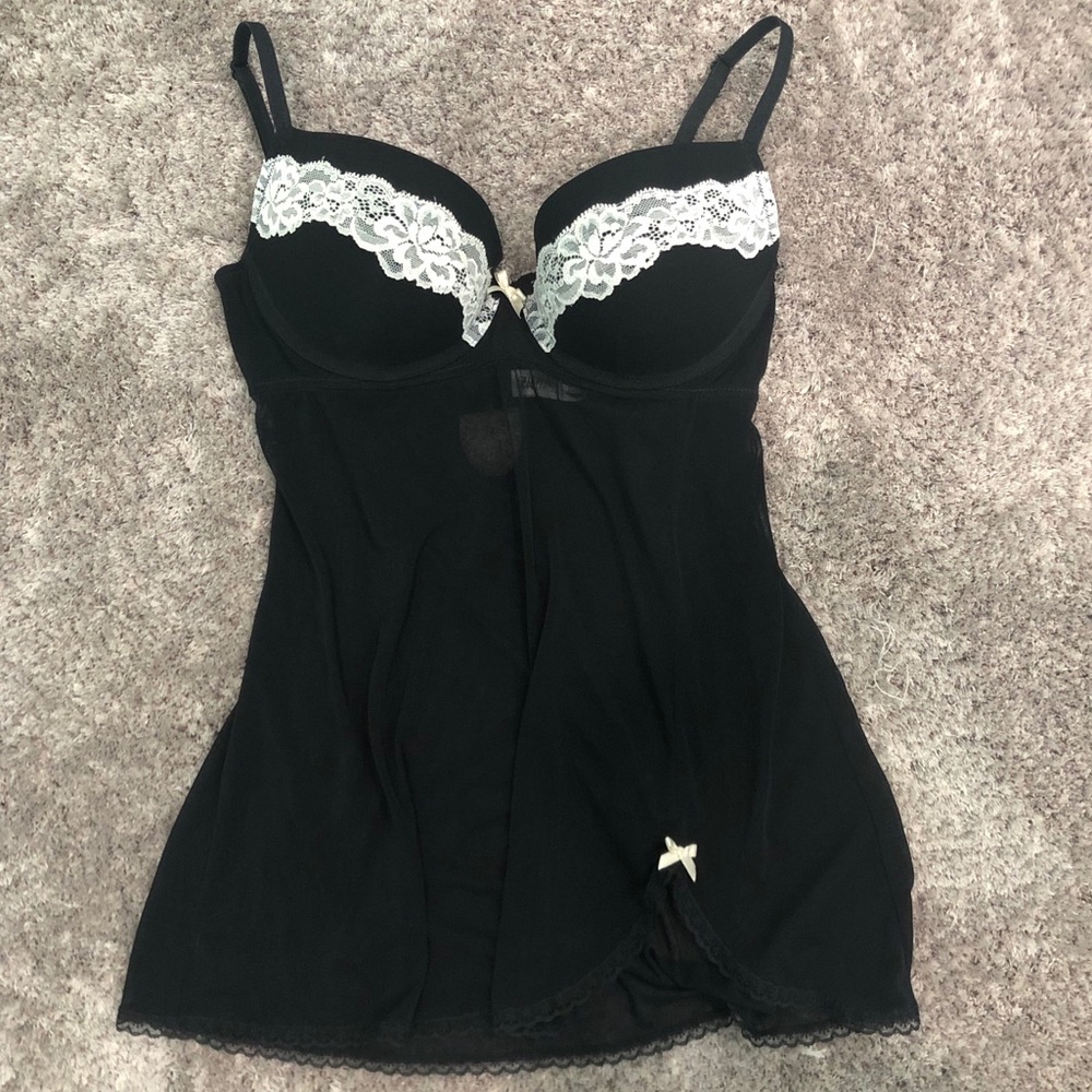 Beautiful Padded Underwire Black Babydoll Lingerie